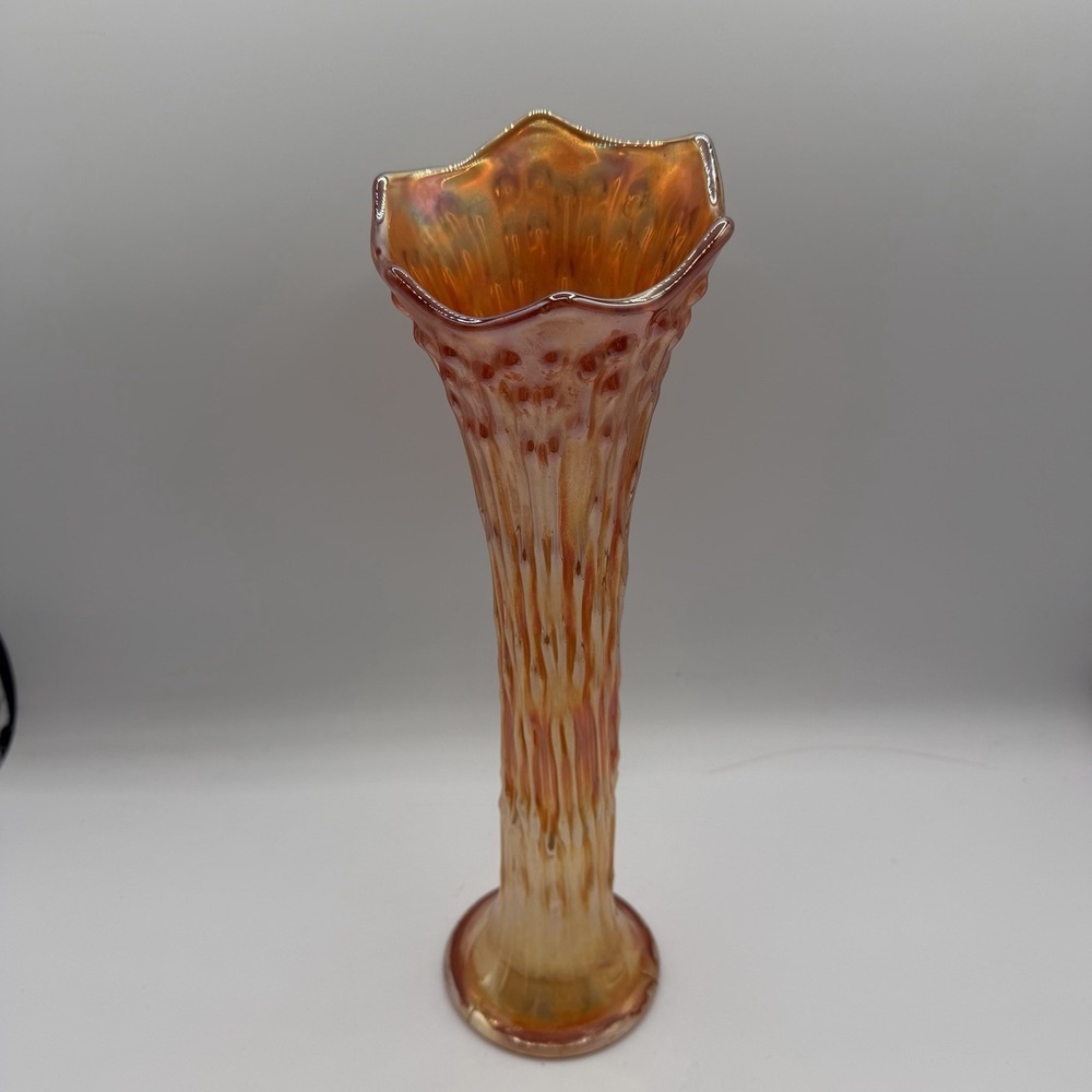 Vintage Fenton April Showers Marigold Carnival Glass Vase‎ 12.5" Tall Swung